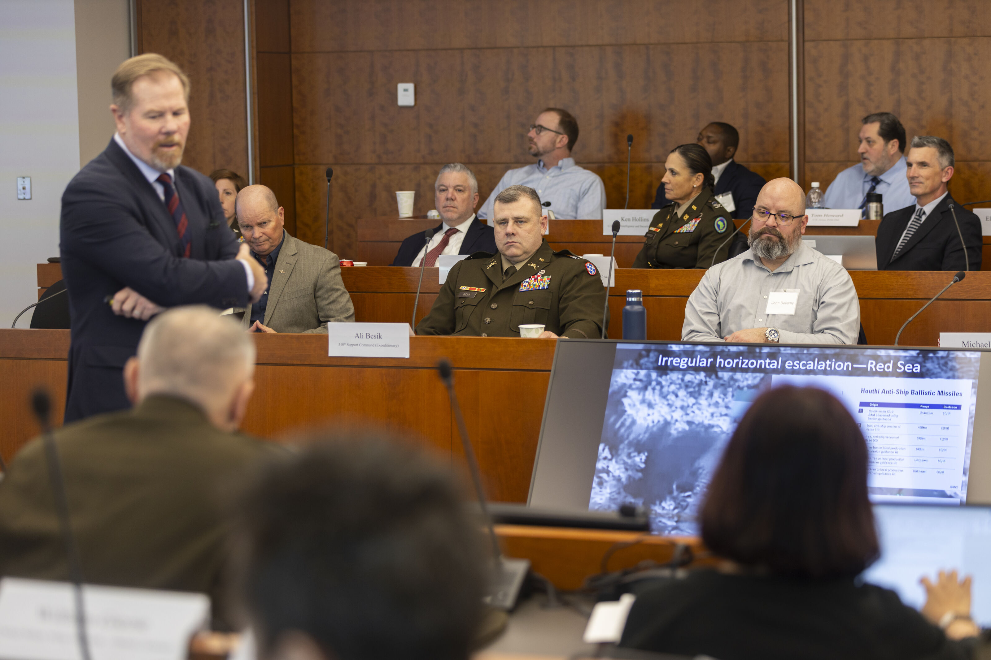 Professor giving lecture in State Room.